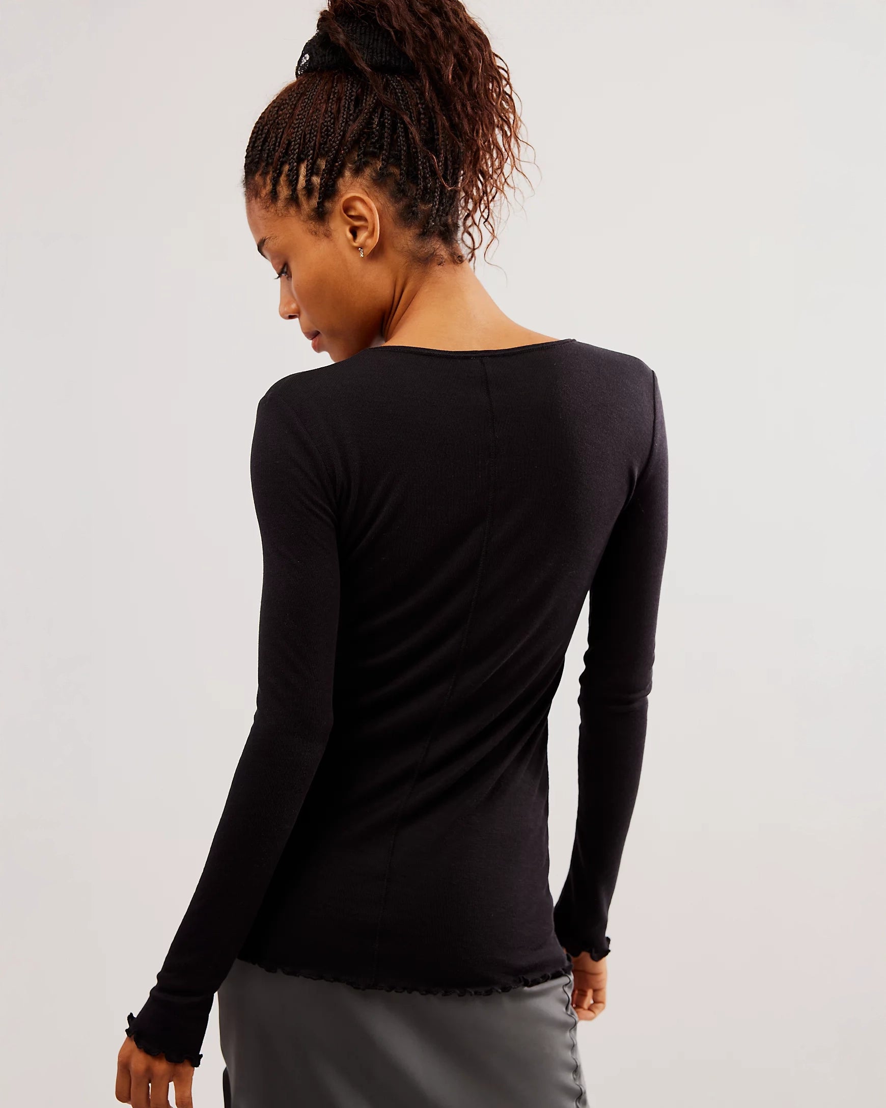 Free People Intimately Long Nights Layering Top in Black