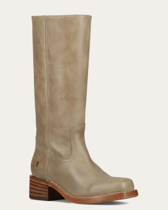 tall leather boot in a brown grey