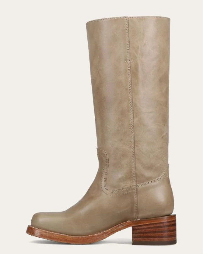 tall leather boot in a brown grey