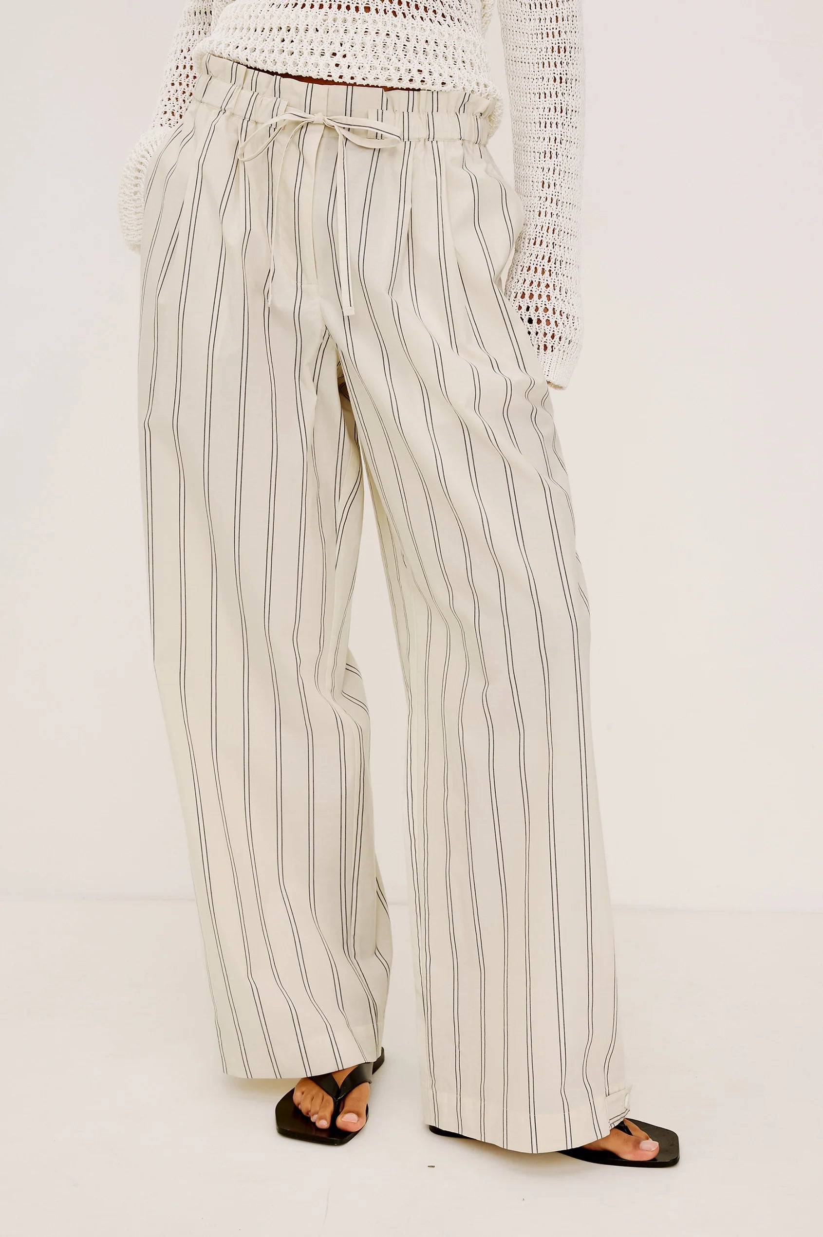 wide leg pant in cream with pinstripe