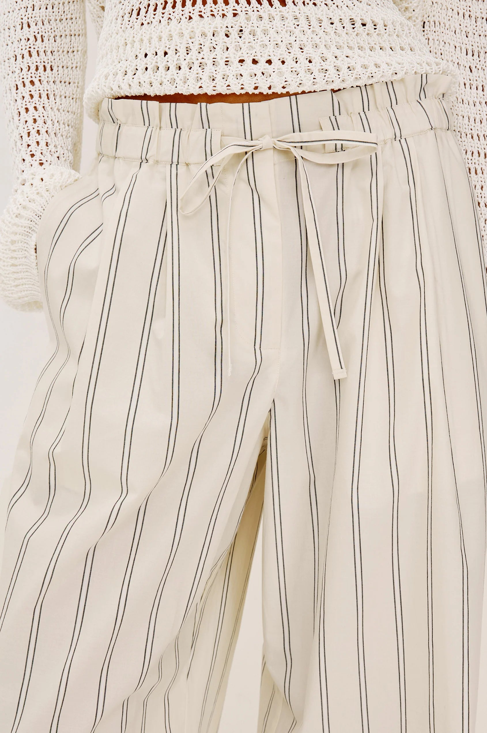 wide leg pant in cream with pinstripe