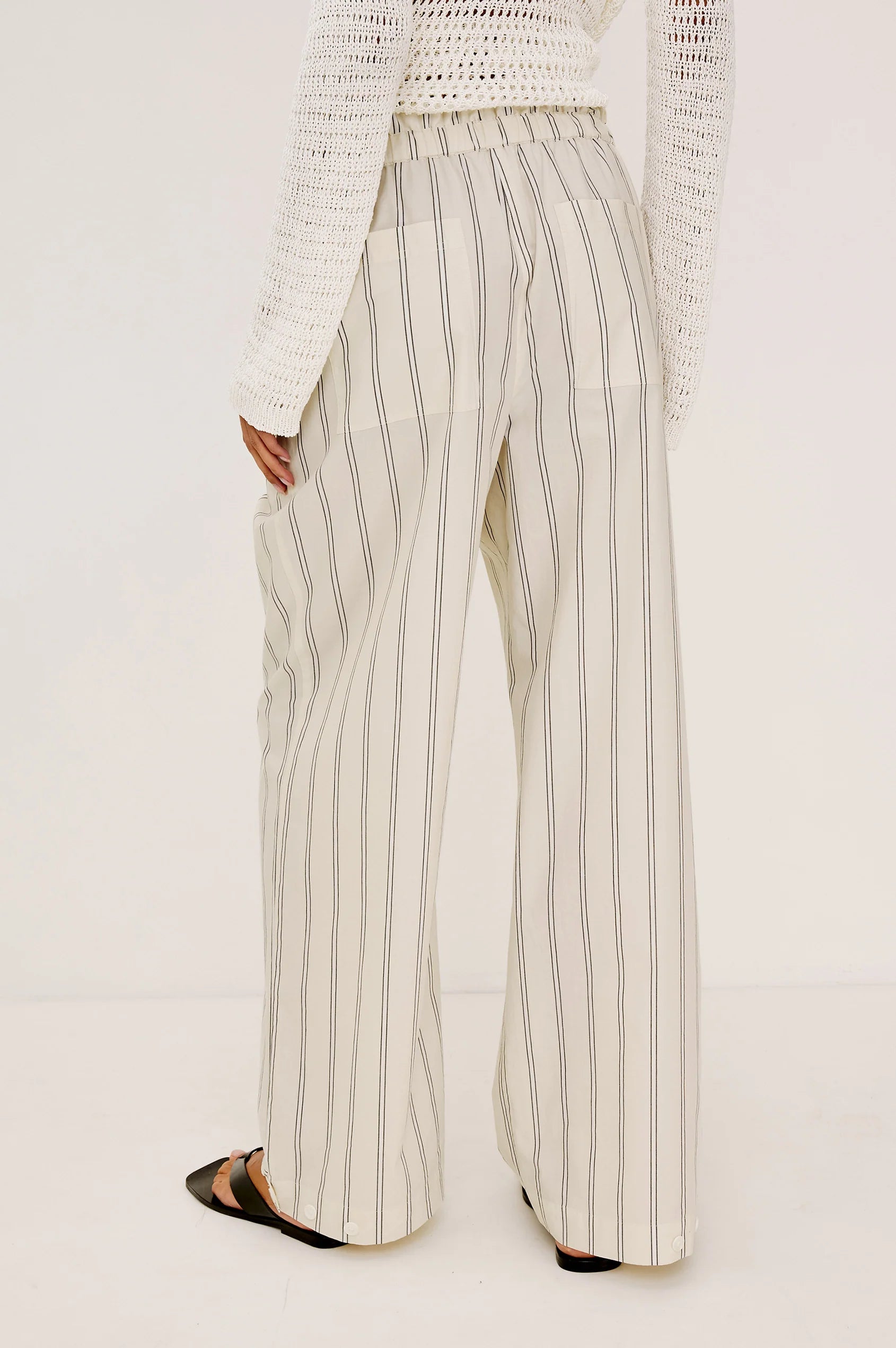 wide leg pant in cream with pinstripe