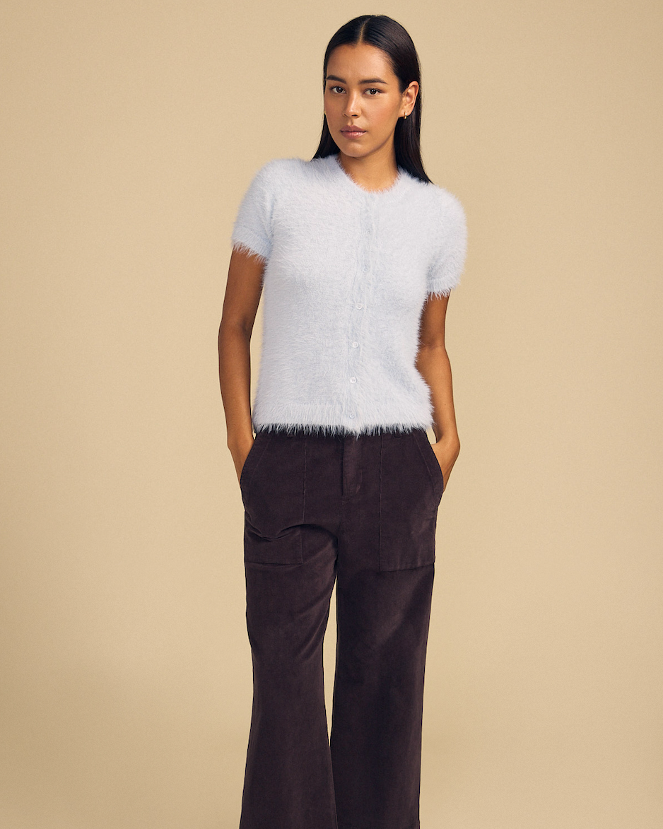 light blue short sleeve fuzzy cardigan