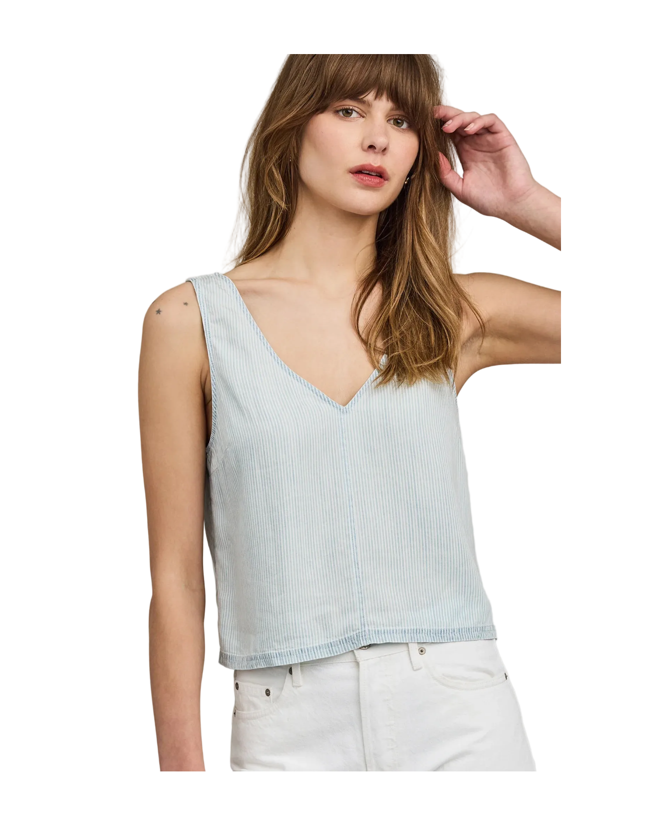 blue stripe v-neck tank top