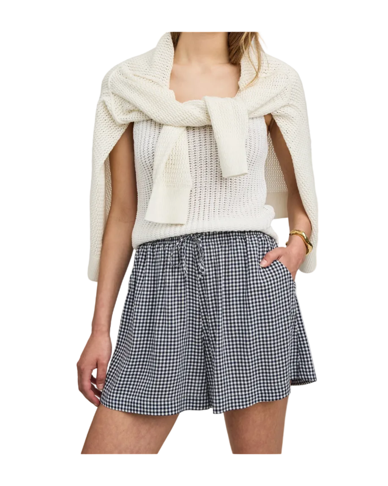 navy gingham shorts with a drawstring