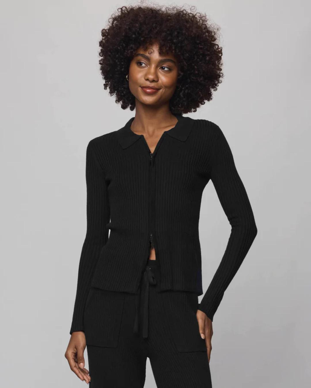 black collar two zip sweater