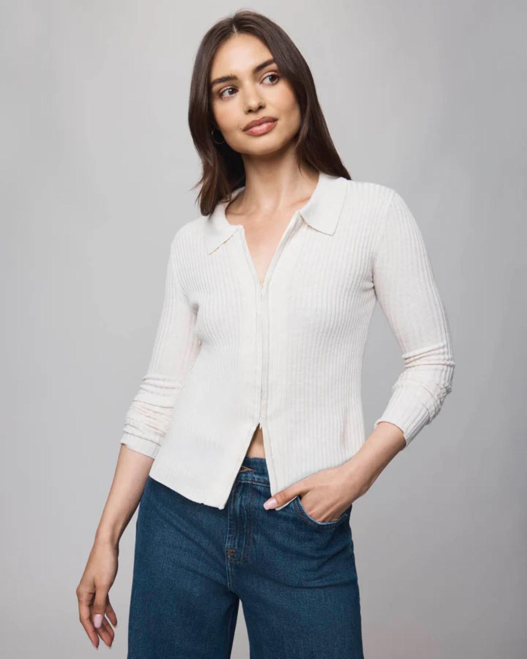 white collar two zip sweater