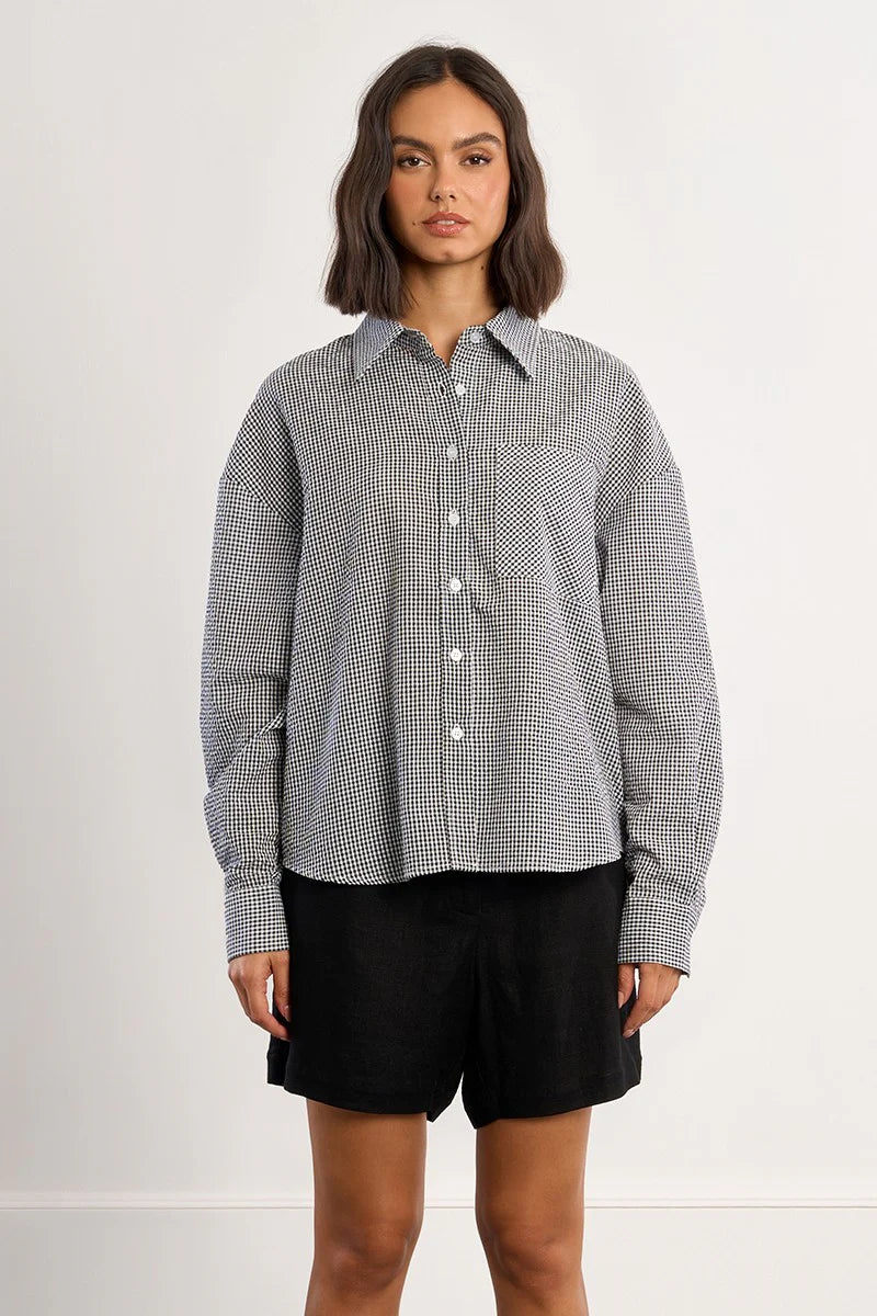 black gingham blouse