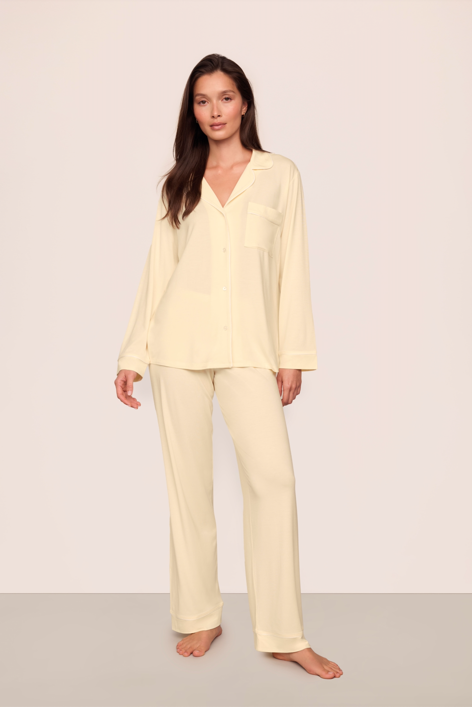 long sleeve and pant pj set in light yellow