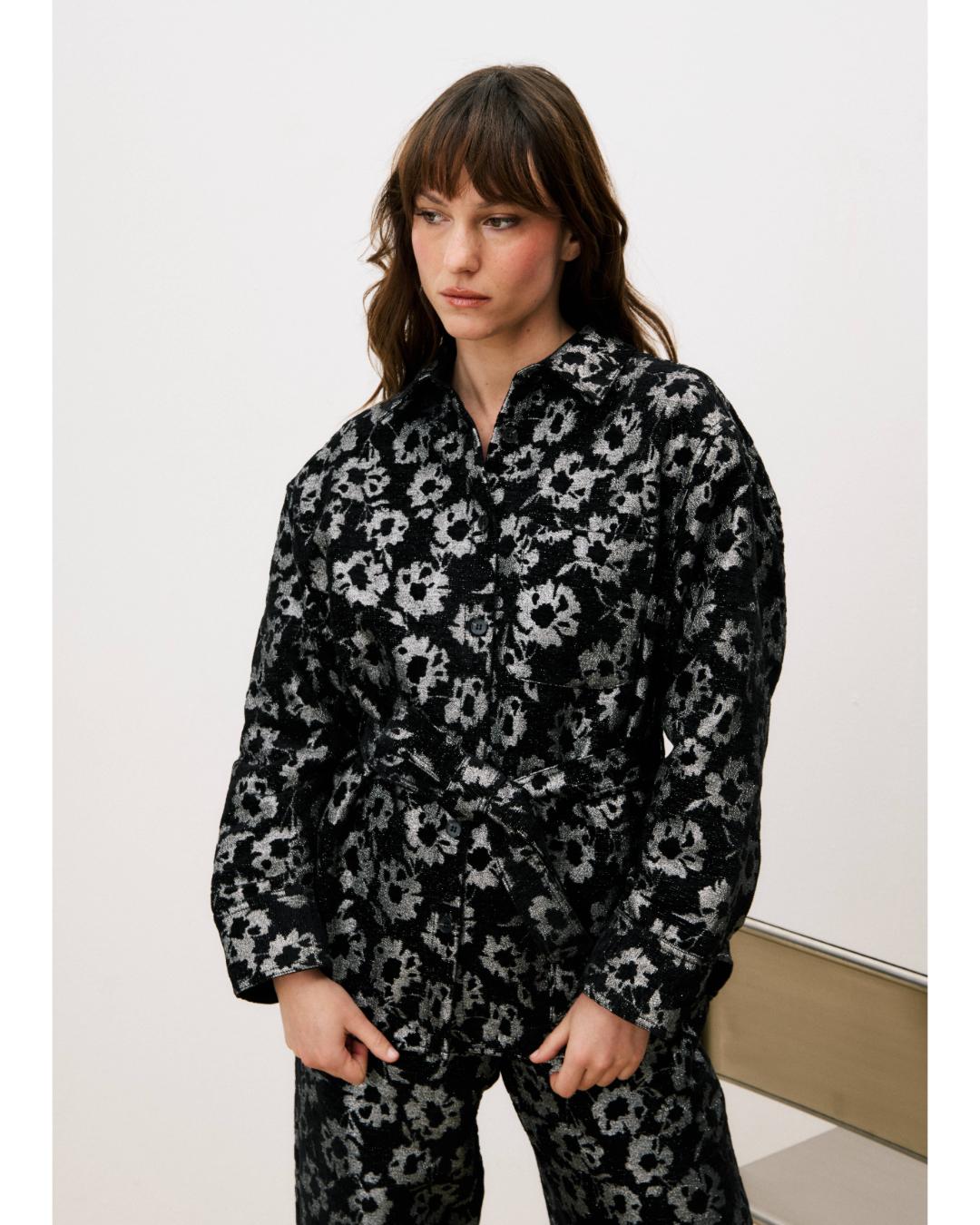 black floral blouse with a tie waist