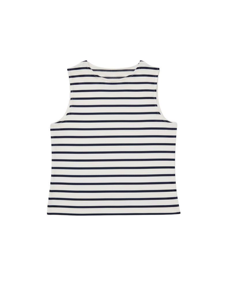white tank top with navy stripes