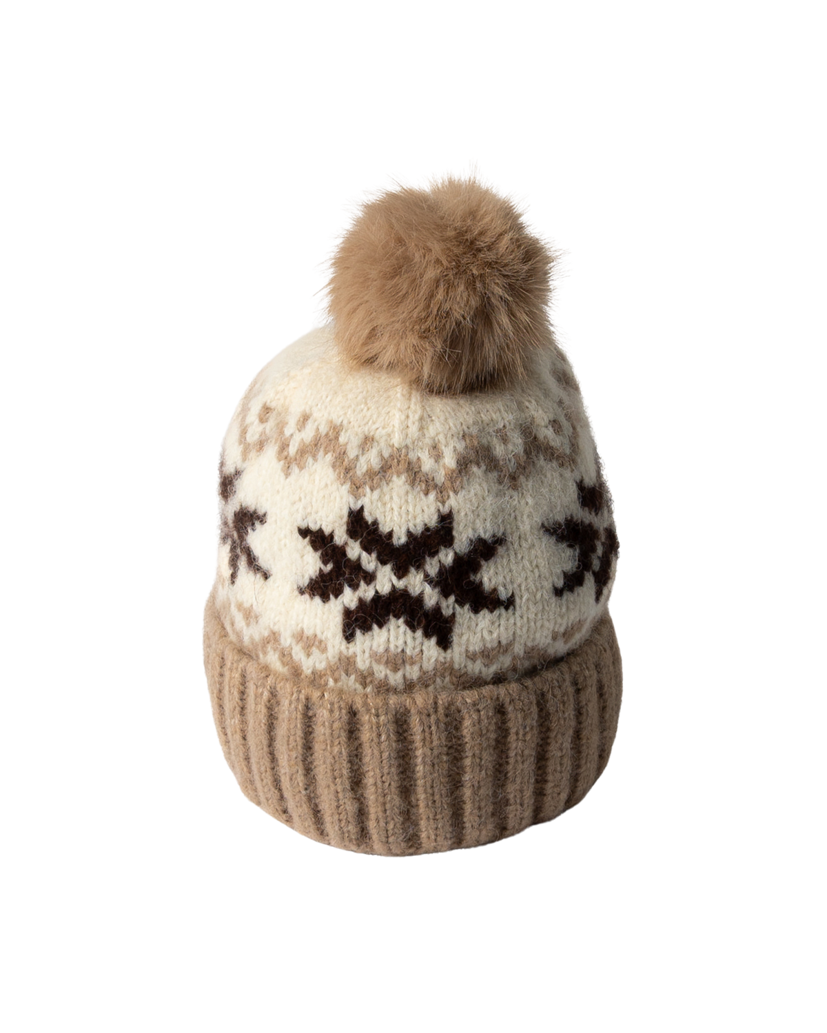brown argyle pom pom hat
