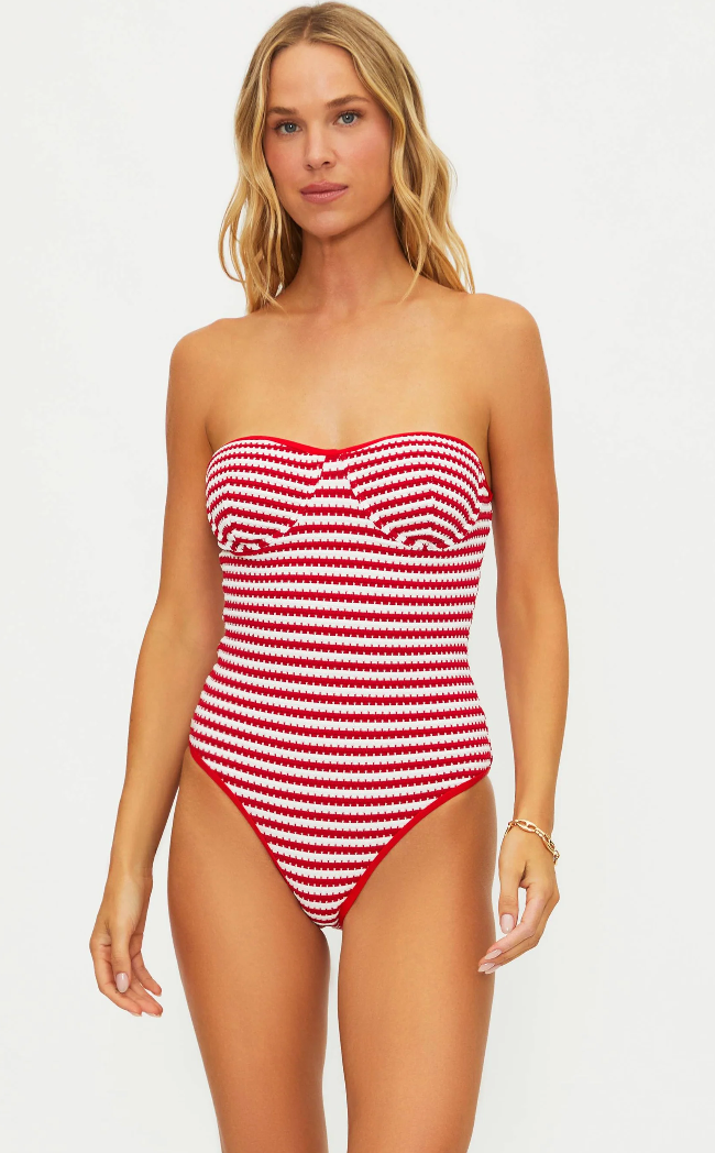 onepiece swimsuit in a red and white stripe