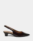 black leather stiletto sling backs