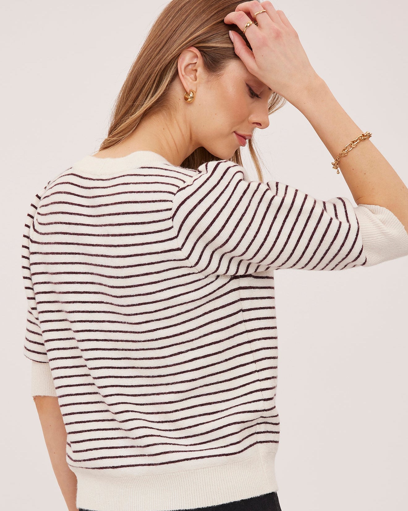 striped button up short sleeve sweater