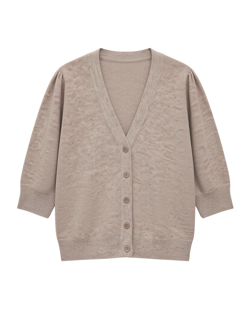 short sleeve cardigan in light brown