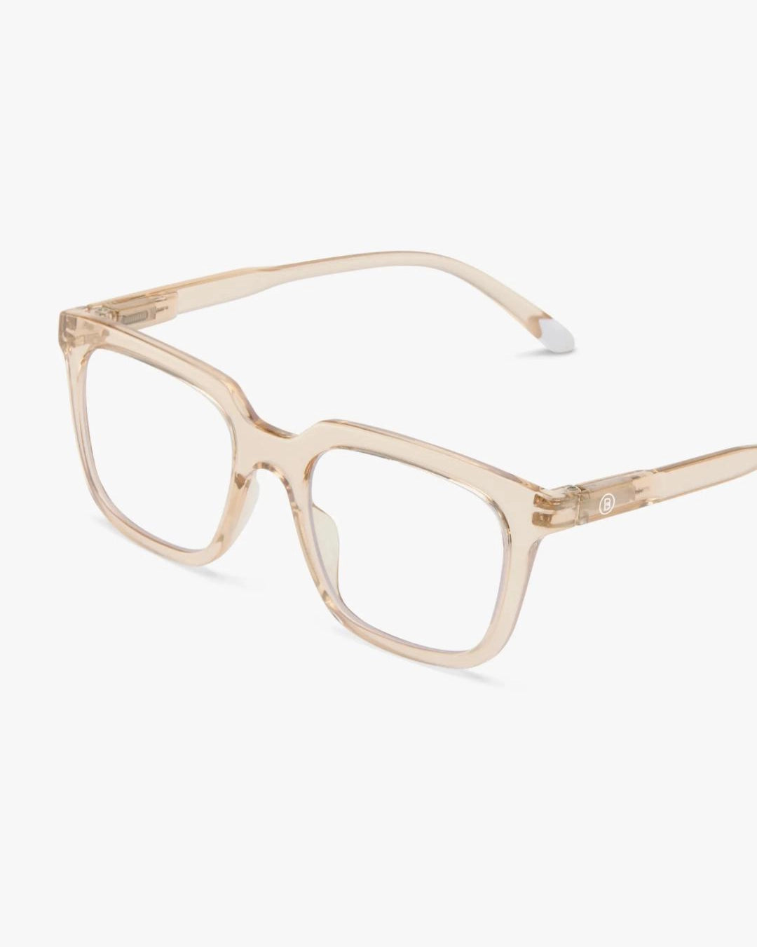a pair of clear pink eyeglasses for blue light by Barner
