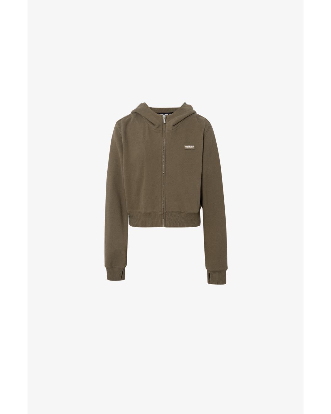 zip up hoodie in brown green color