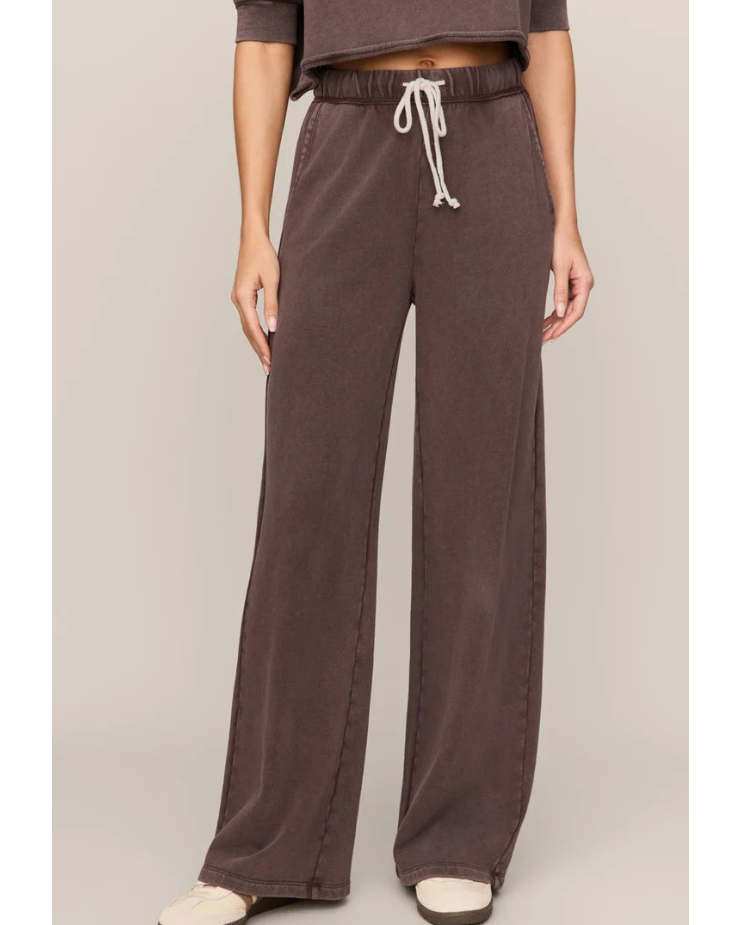 brown lounge drawstring pant with wide leg