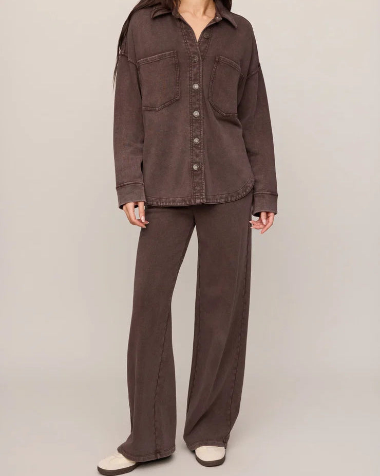 brown lounge drawstring pant with wide leg