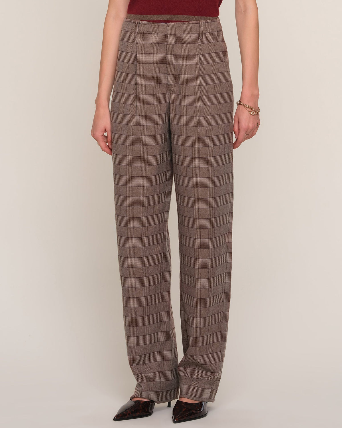 brown plaid dress pant