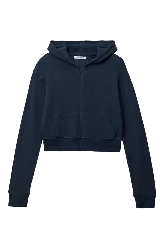 waffle knit zip hoodie in navy