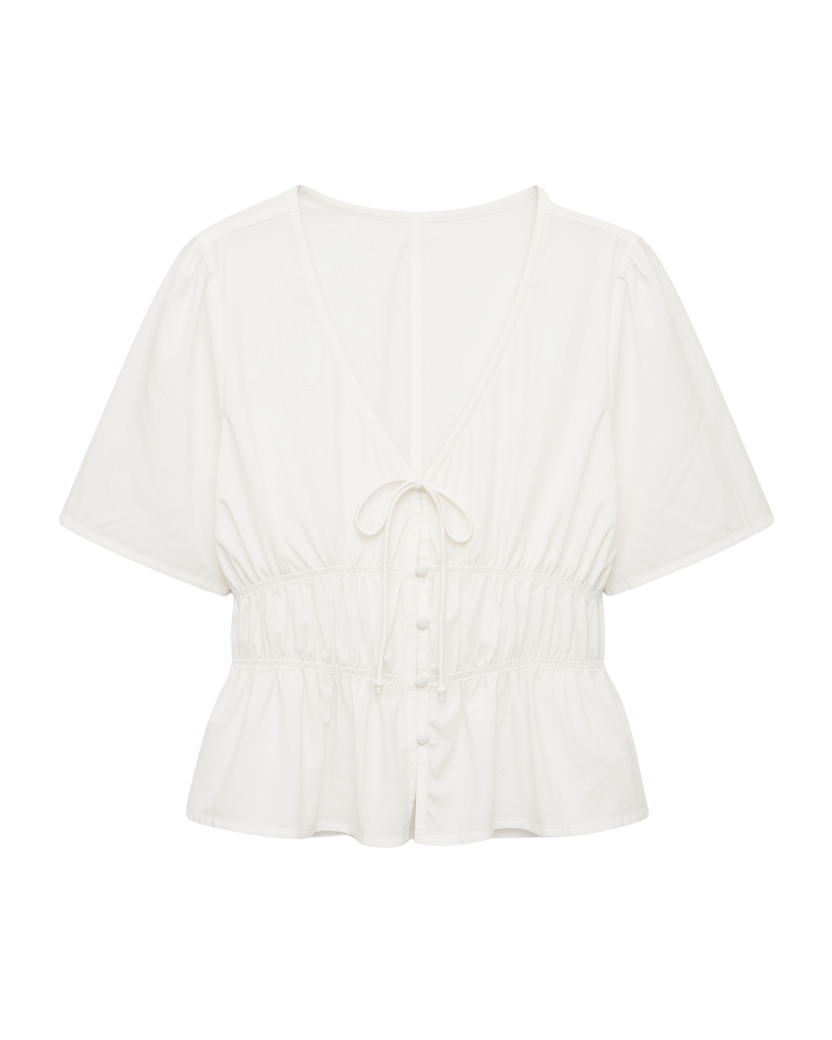 white v-neck short sleeve top