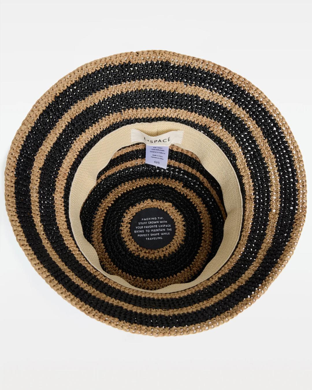 straw bucket hat in black and tan