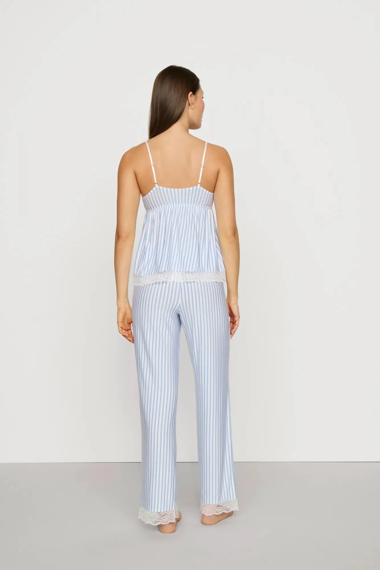 cami and pant sleep set in blue and white stripe