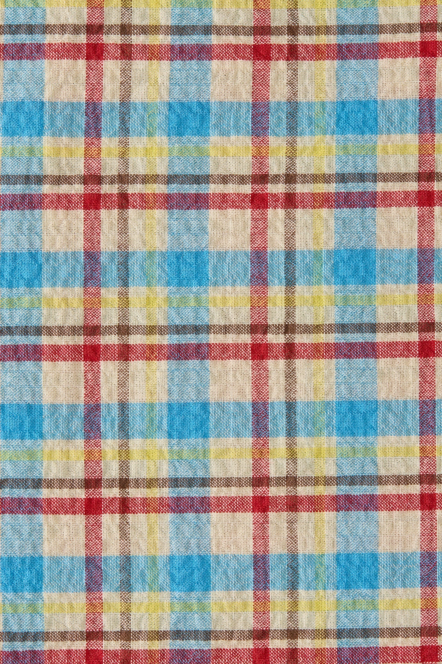 checkered strapless top in blue, cream and red