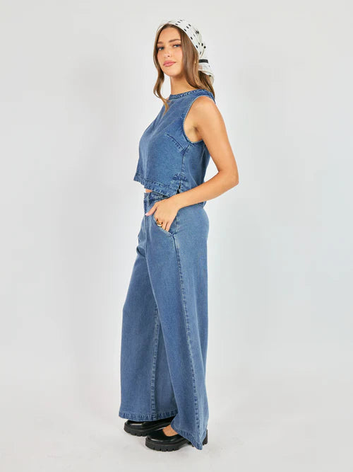 sleeveless cropped denim top