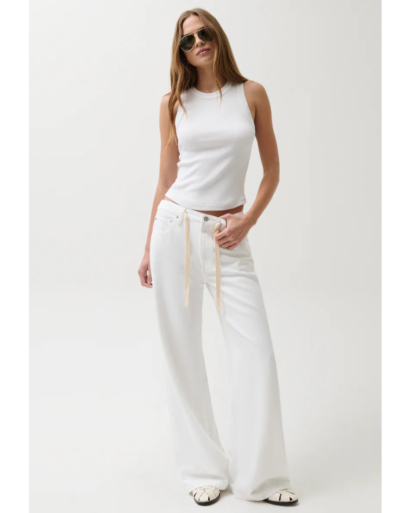 wide leg white denim with drawstring