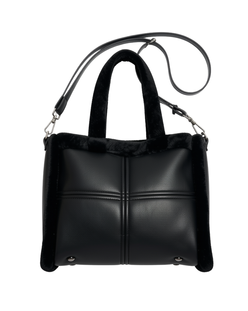 large black and fur purse