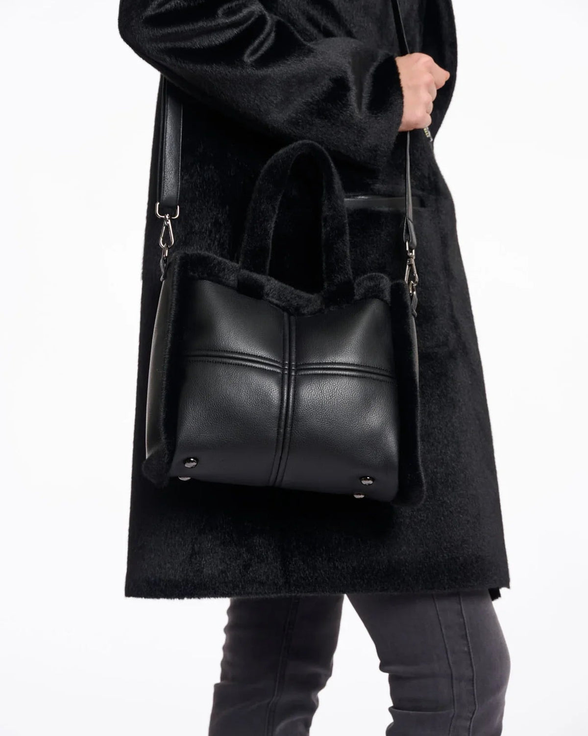 large black and fur purse
