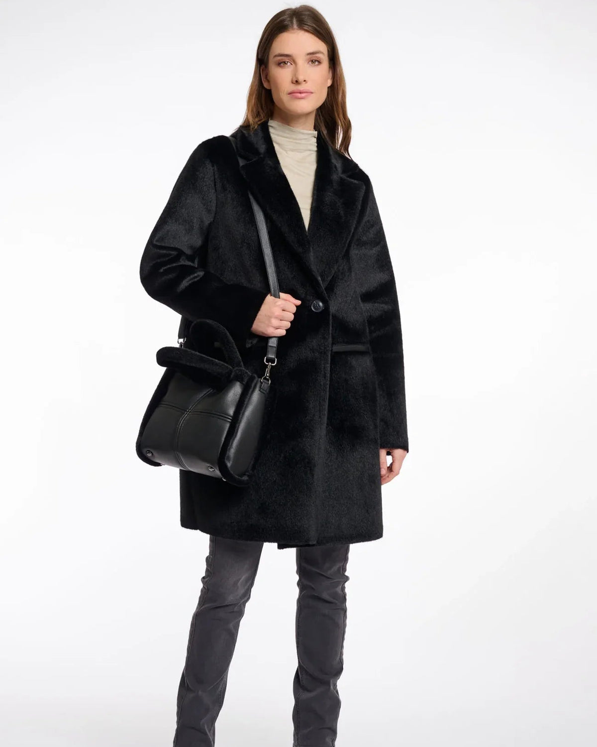 large black and fur purse