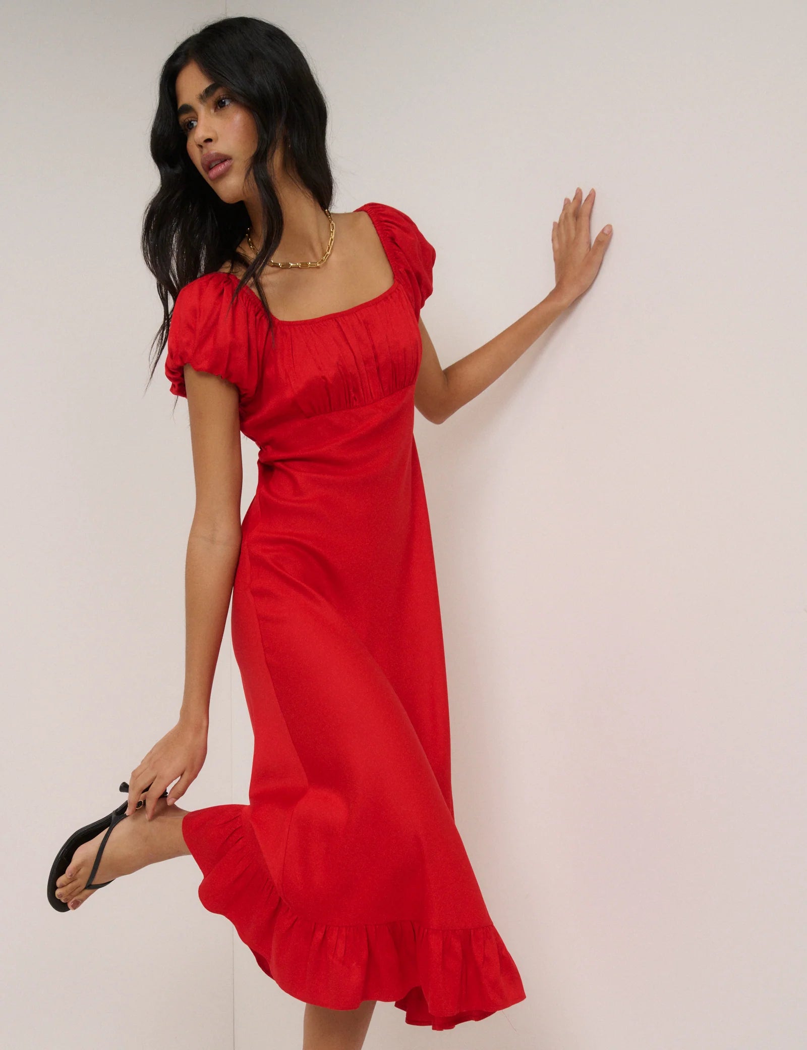 red midi dress