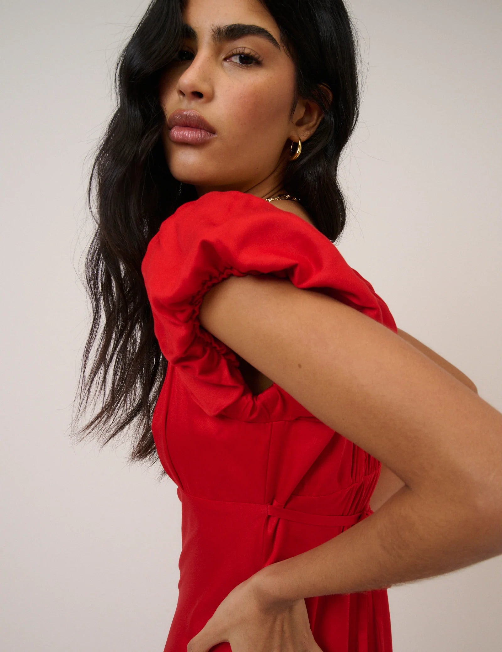 red midi dress