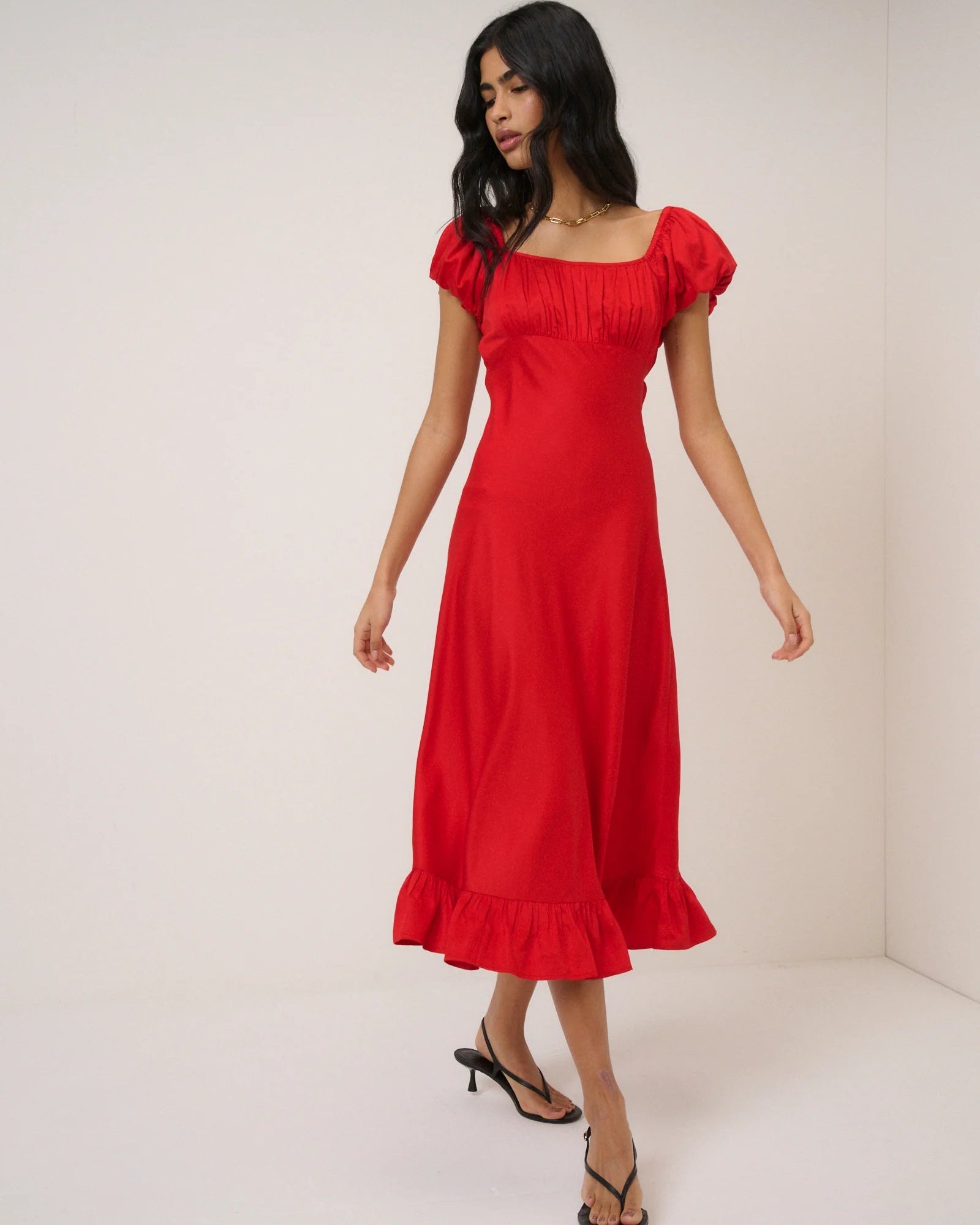 red midi dress