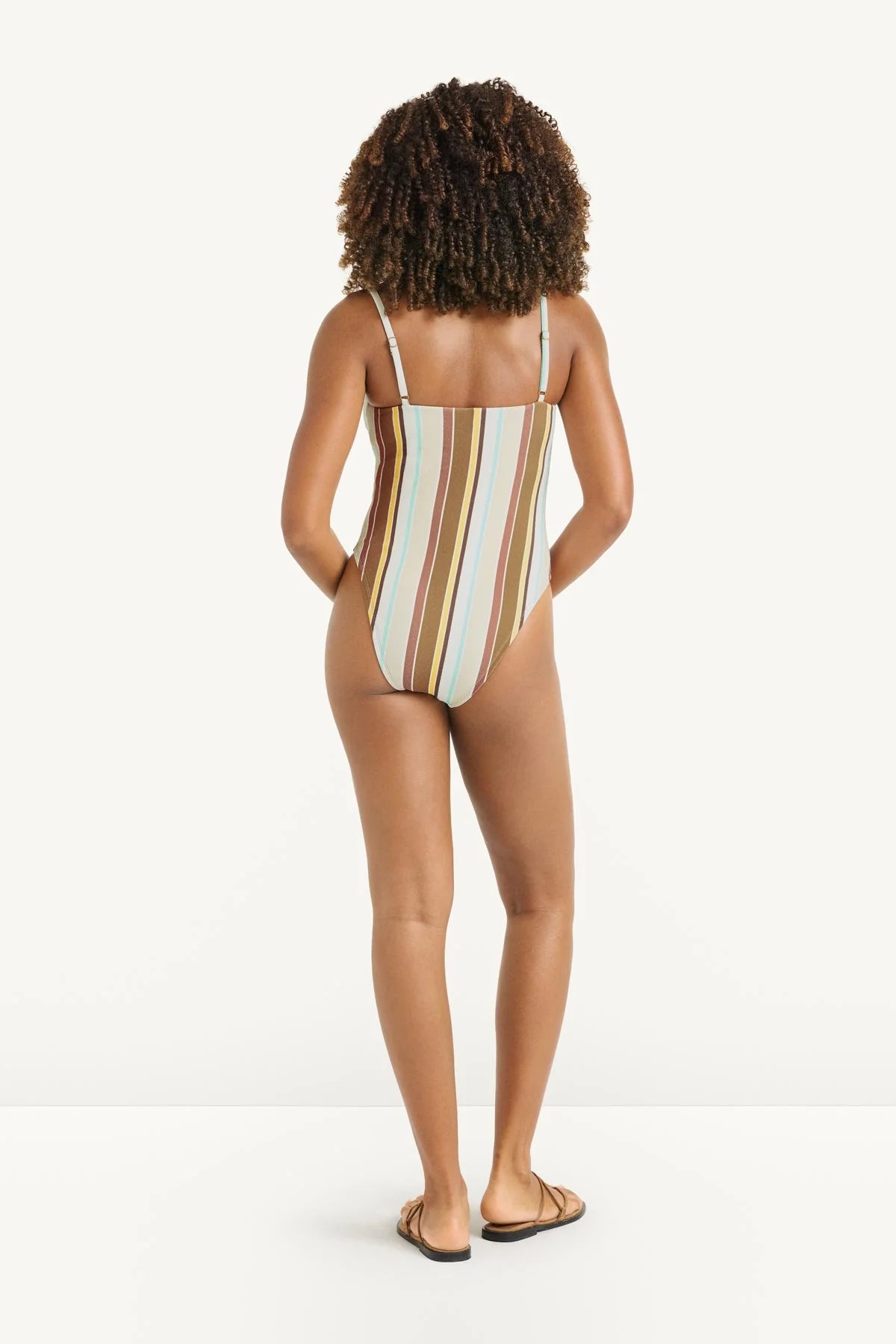 beige, blue and brown striped onepiece