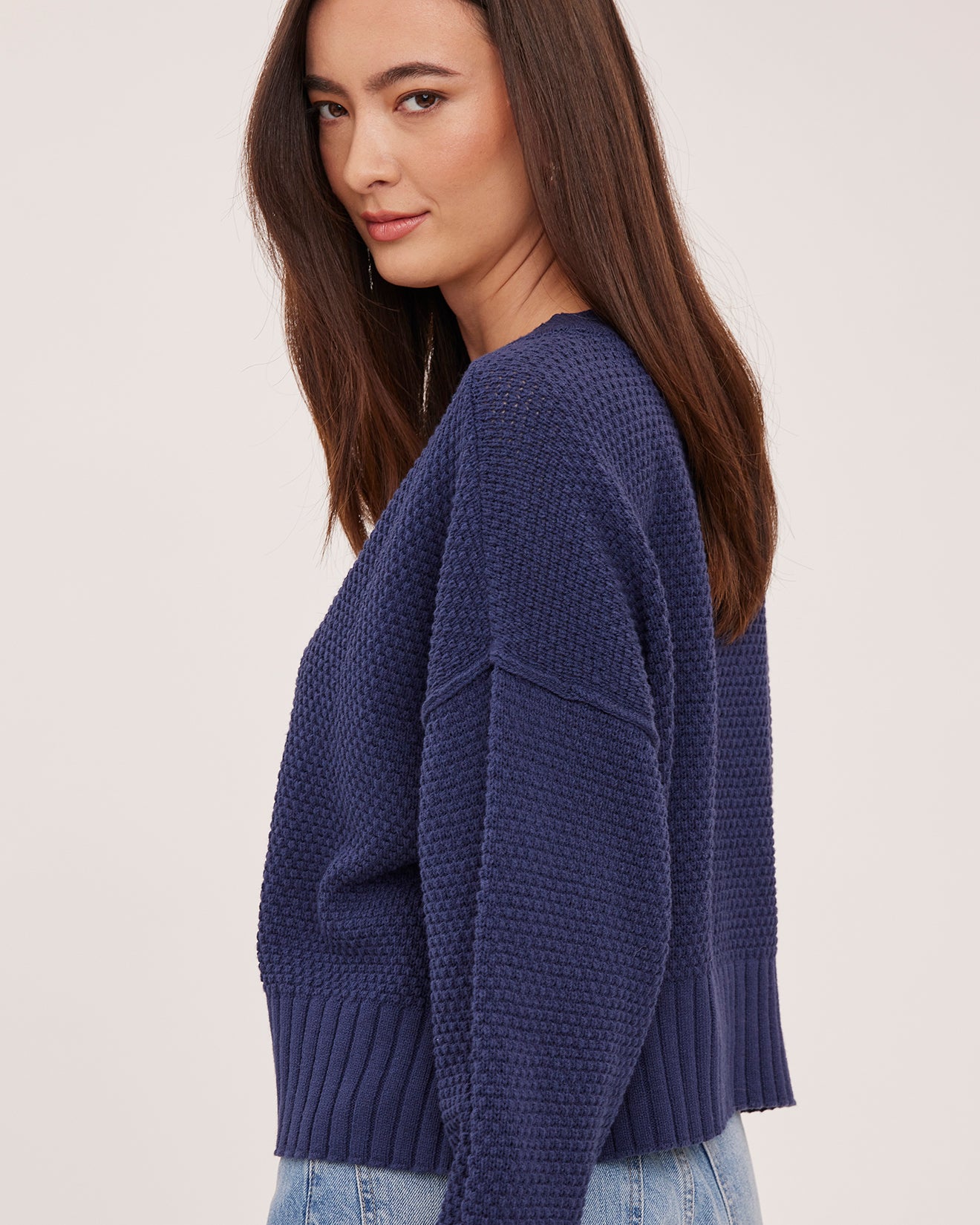 navy knit cardigan