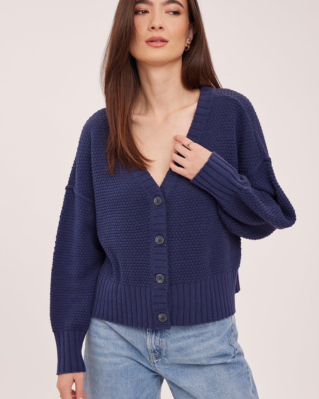 navy knit cardigan