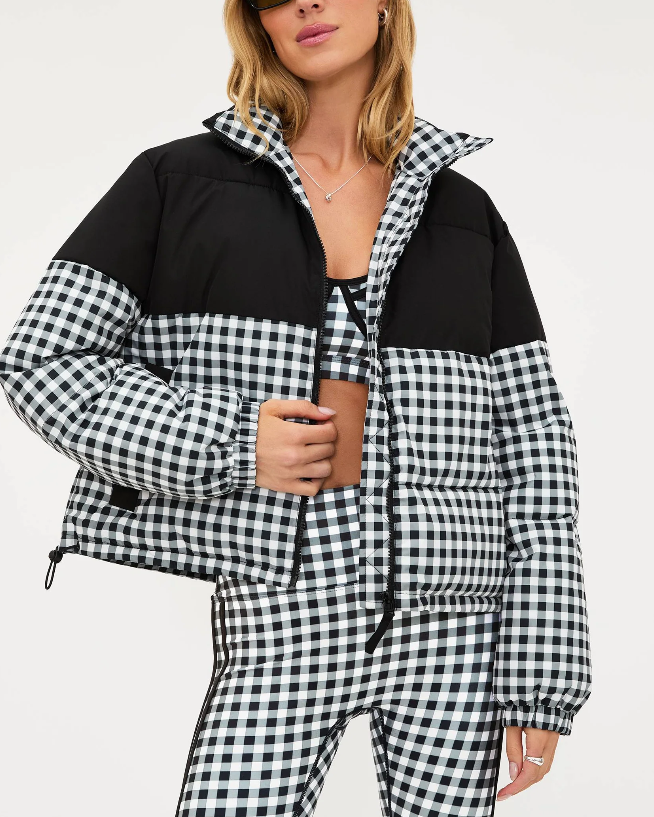 puffer jacket in black gingham