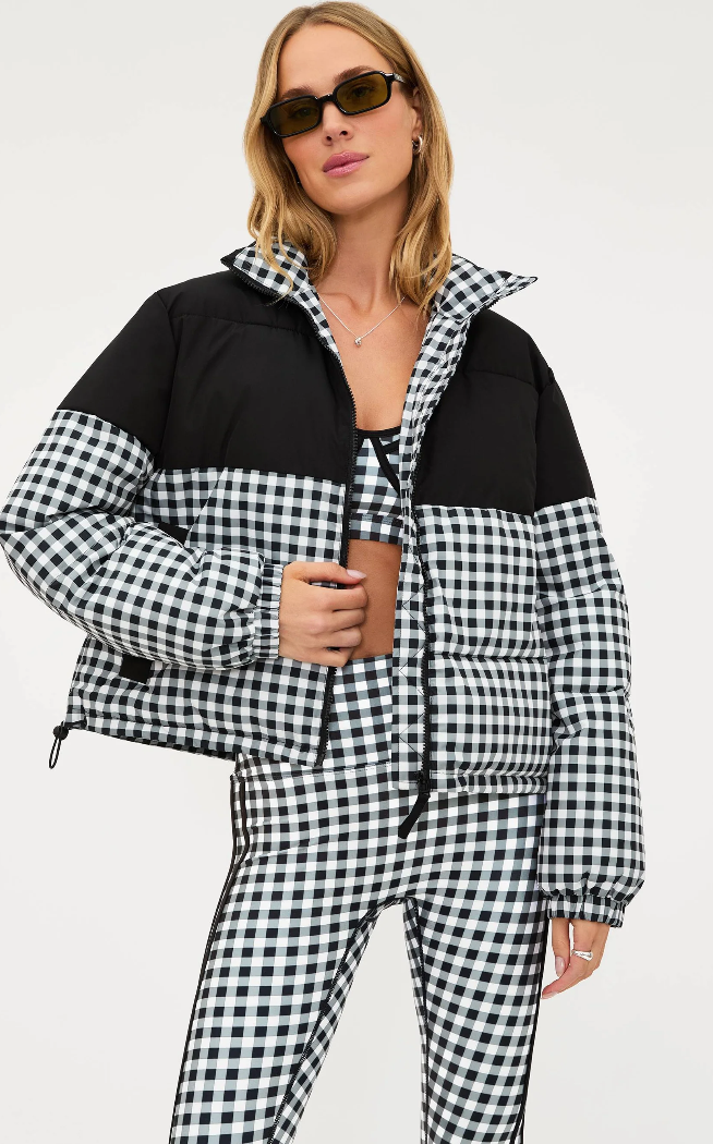 puffer jacket in black gingham