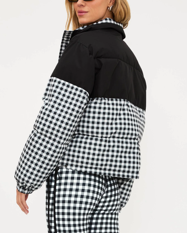 puffer jacket in black gingham