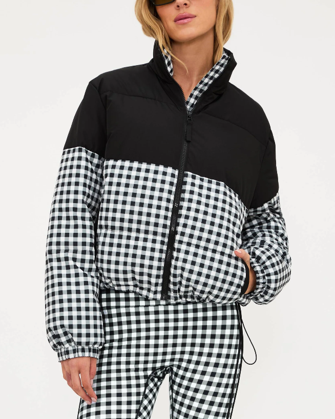 puffer jacket in black gingham