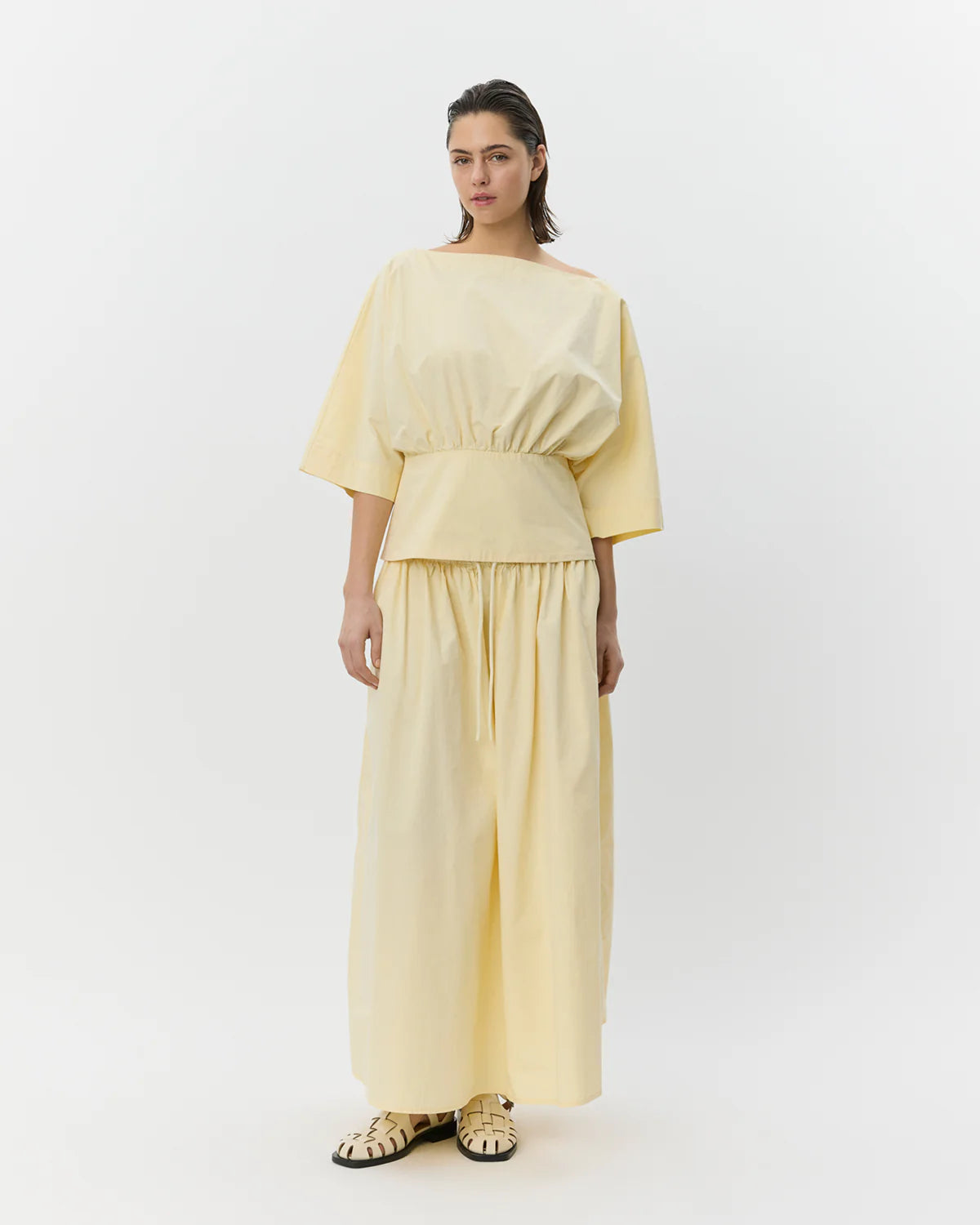midi a line skirt in yellow