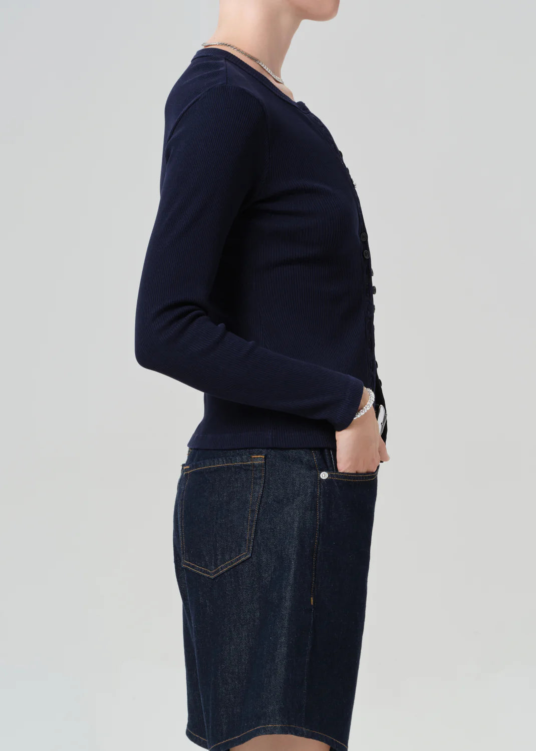 ribbed button cardigan in navy