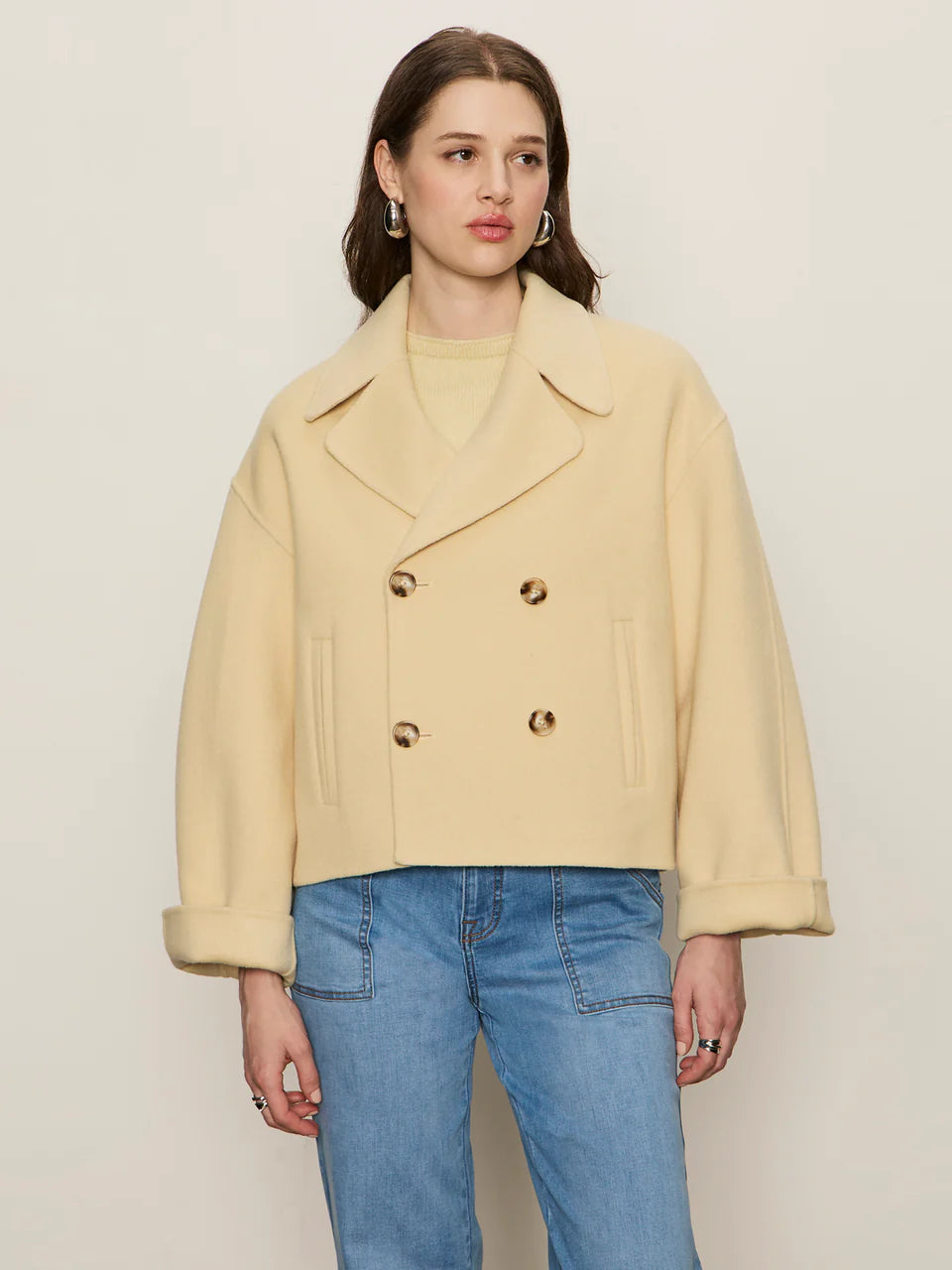 cropped yellow/cream peacoat