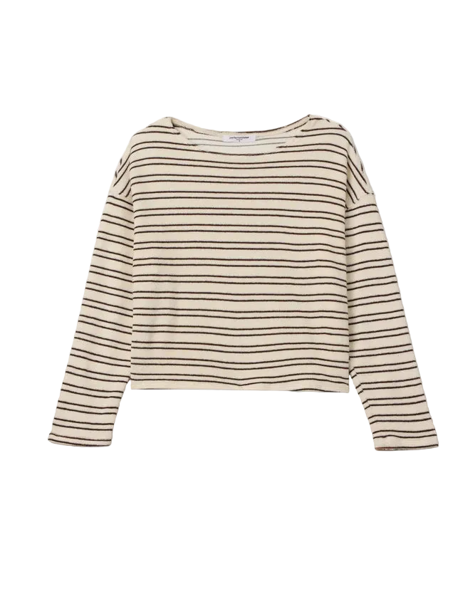 stripe terry long sleeve in cream and brown