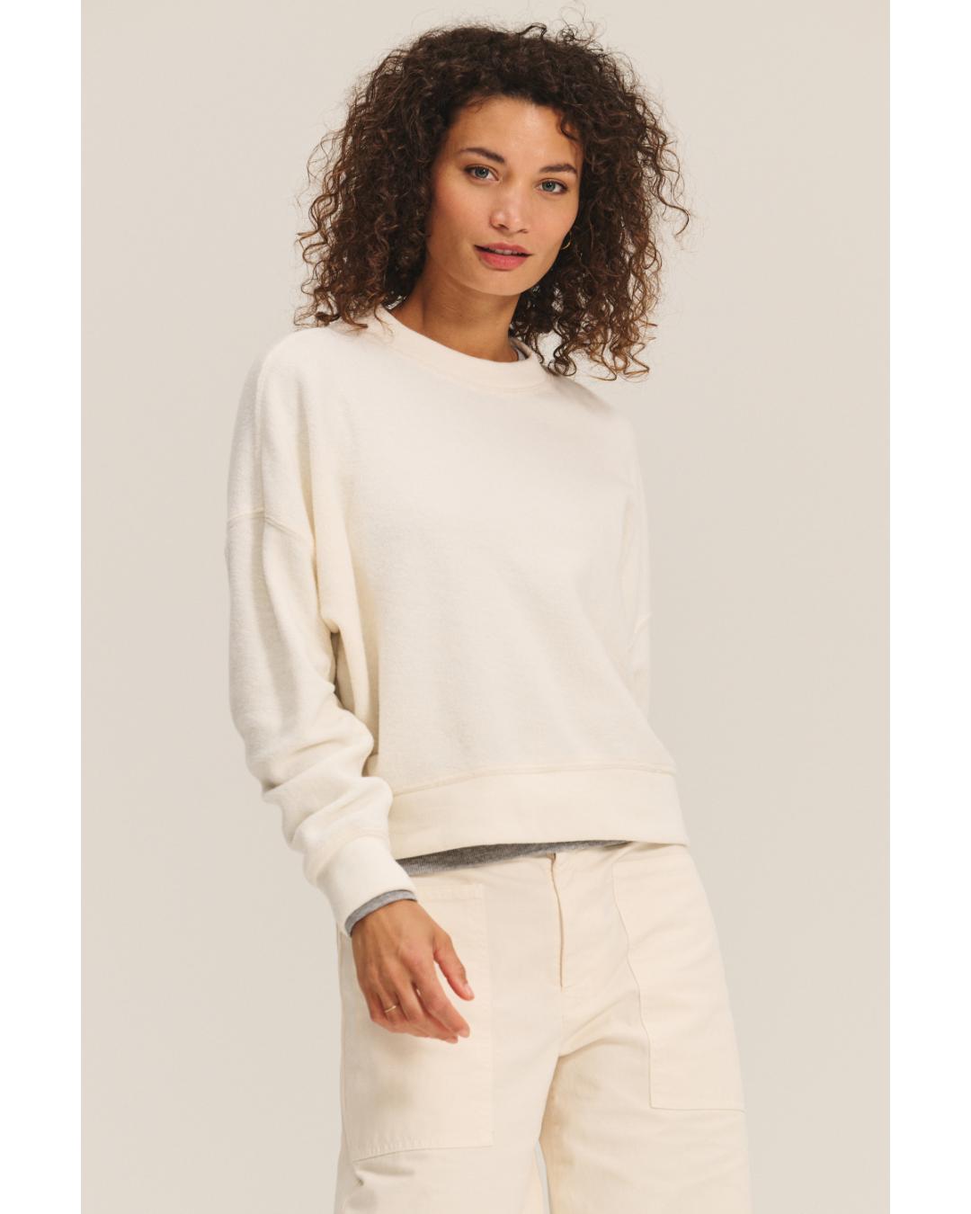cream crewneck sweatshirt with sinched arm